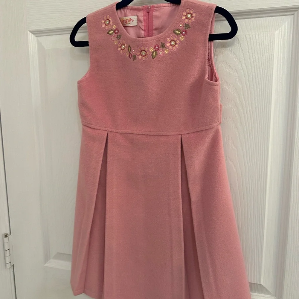 Gorgeous OOMPH girls coat‎ and dress …..size 4/5 pink with flowers EEUC